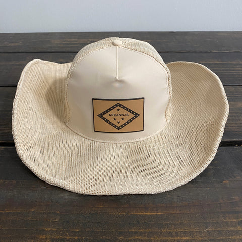 Tan Cowboy Snapback - Leather AR Flag